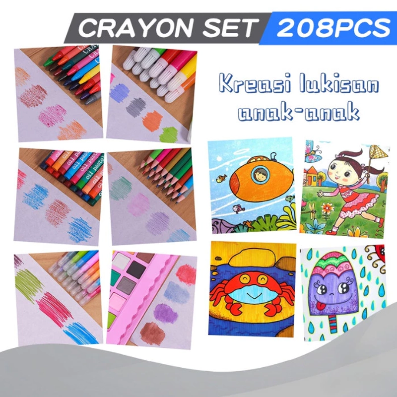 Product image KAHASIL - Pensil Warna Crayon Krayon Kerayon Set 208 Pcs Lengkap Alat Melukis Menggambar Mewarnai 208 PCS BIRU